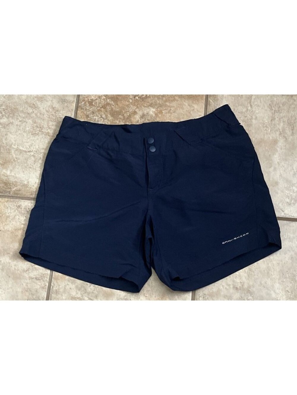 Columbia PFG Shorts Womens Sz M 32" Flat Front Navy Blue 6" Inseam U9p